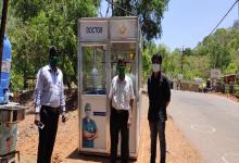 27-Apr-2020 Report 1: Dy. Collector Valpoi Mangaldas Gaonkar and Dr. Uttam Desai inspecting the Medical Checkup Kiosk at Keri Sattari checkpost this ensuring State Border Safety. 